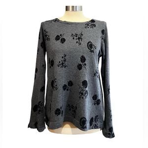 Ann Taylor LOFT Sweater Crewneck Black Grey Flowy Floral Knit Women’s size Small
